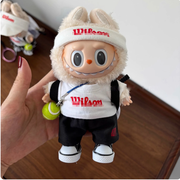 Tennis Theme Doll Outfit Set | Wilson-Inspired Plush Doll Clothes with Racket & Ball, Cute Bunny Ear Design, Cross-Border Hot Seller