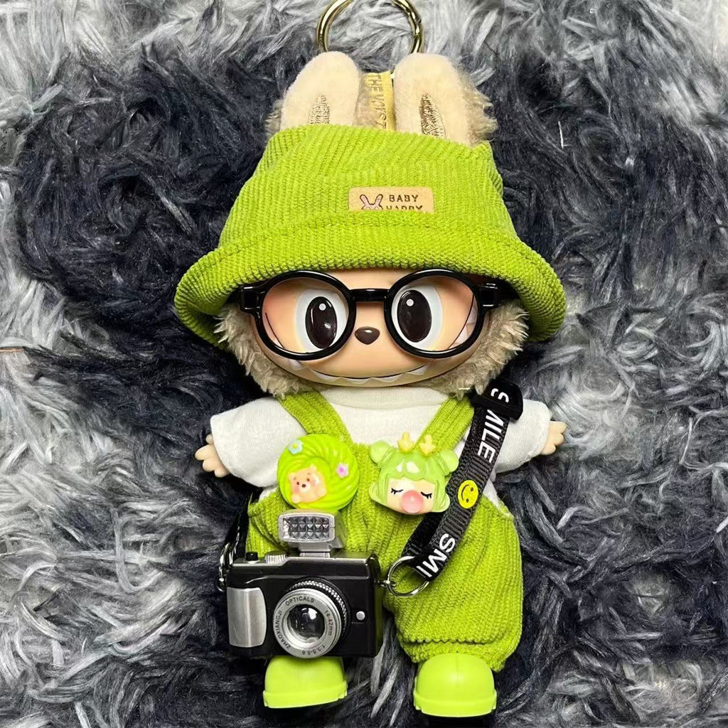 Doll Clothing For 17cm dolls Trendy Doll Outfit Set, Green Corduroy Hat & Overalls for Dolls