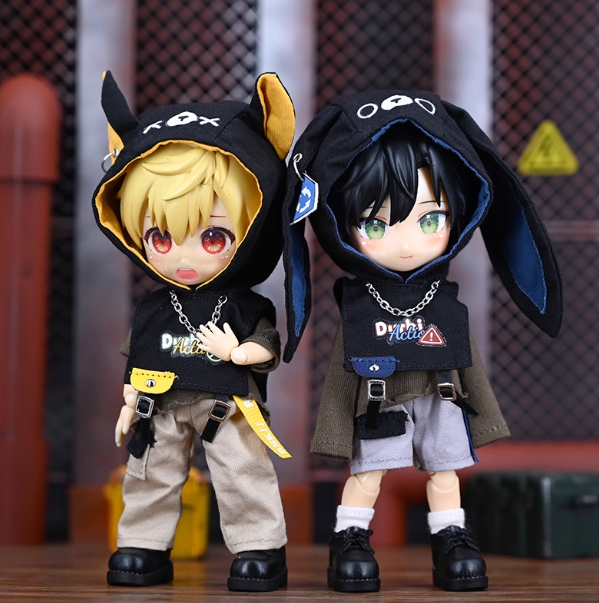 Trendy Animal Ear Hooded Set | Dark Style Cat Ear/Rabbit Ear Doll Outfit 1/12 BJD Dolls