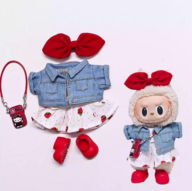 Doll Clothing For 17cm dolls Denim Jacket & Princess Dress 5-Piece Set