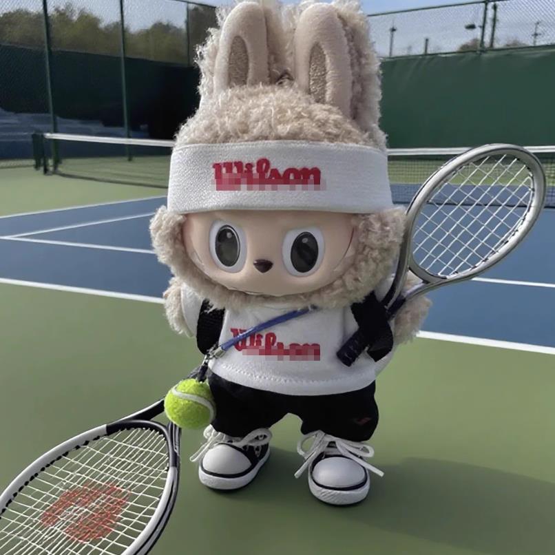 Tennis Theme Doll Outfit Set | Wilson-Inspired Plush Doll Clothes with Racket & Ball, Cute Bunny Ear Design, Cross-Border Hot Seller