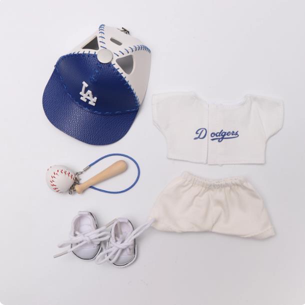 15-17cm Baseball Style Doll Multi-Piece Outfit Set, Los Angeles Dodgers Jersey & Cap + Bat Accessories, Sporty Trendy Doll Clothing Set