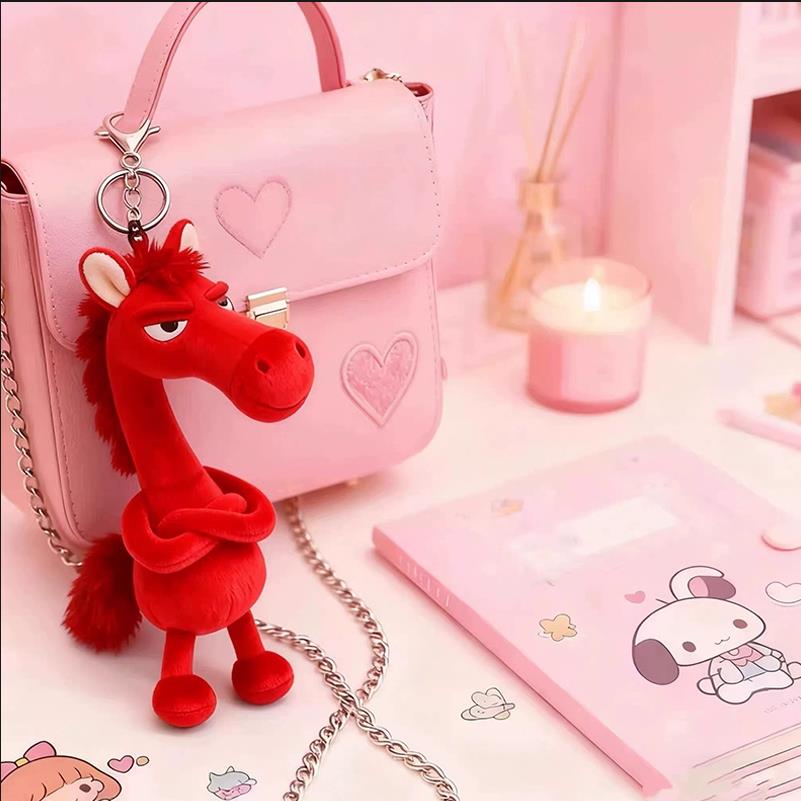 Auspicious Red Horse Plush Bag Pendant, Funny Expression Standing Doll, Creative Gift Keychain Decoration