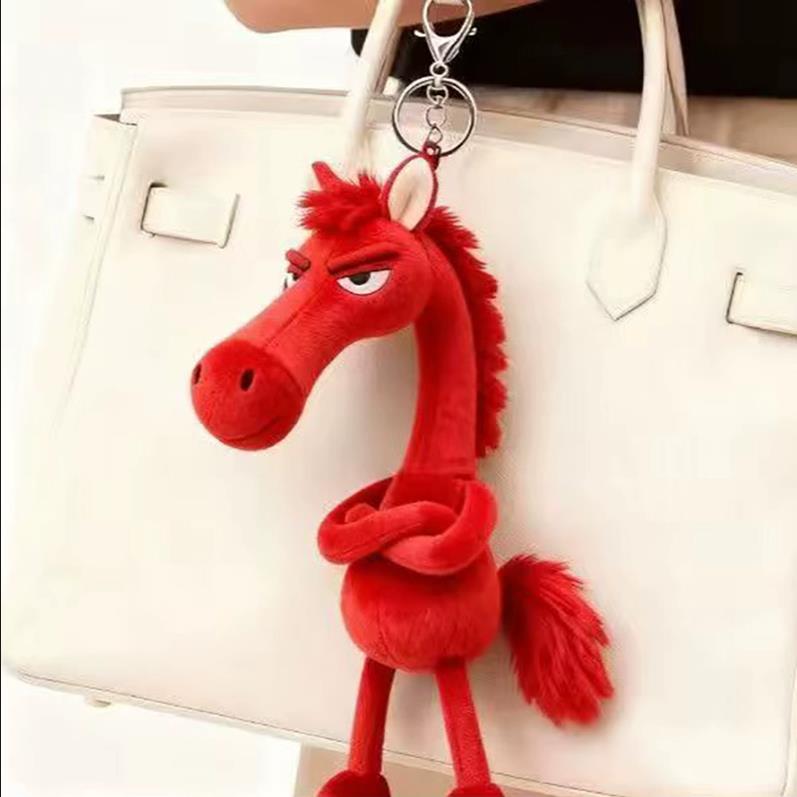 Auspicious Red Horse Plush Bag Pendant, Funny Expression Standing Doll, Creative Gift Keychain Decoration