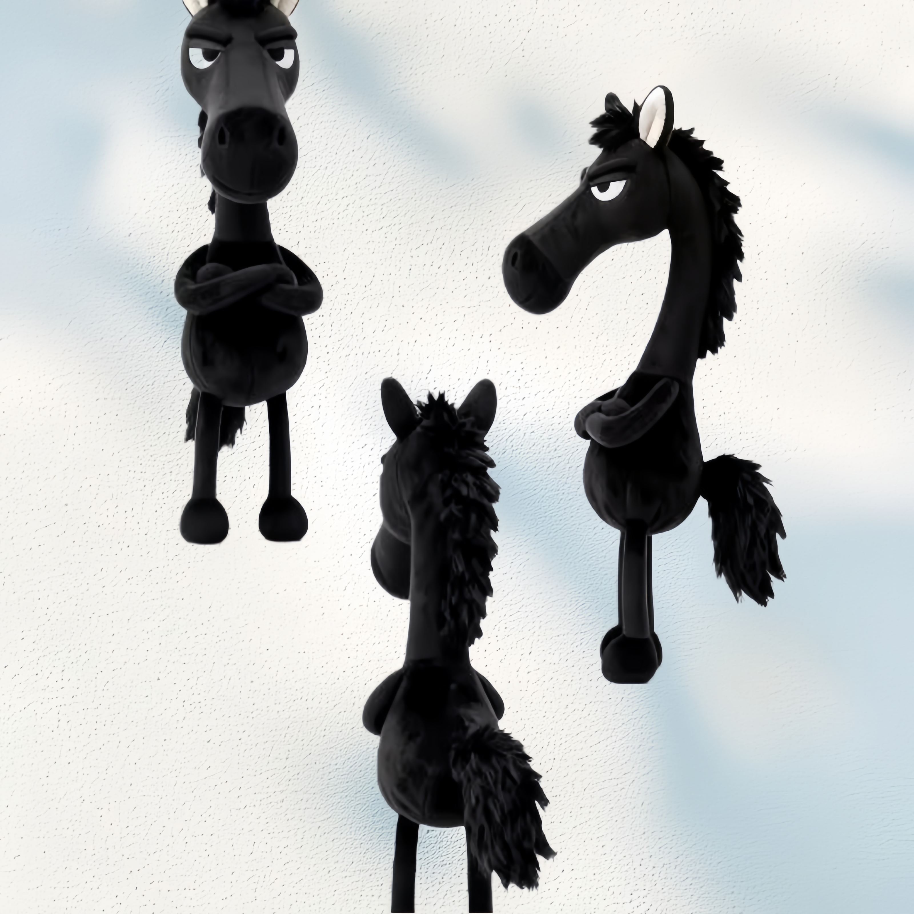 Lucky Cool Black Horse Plush Bag Pendant, Funny Expression Standing Doll