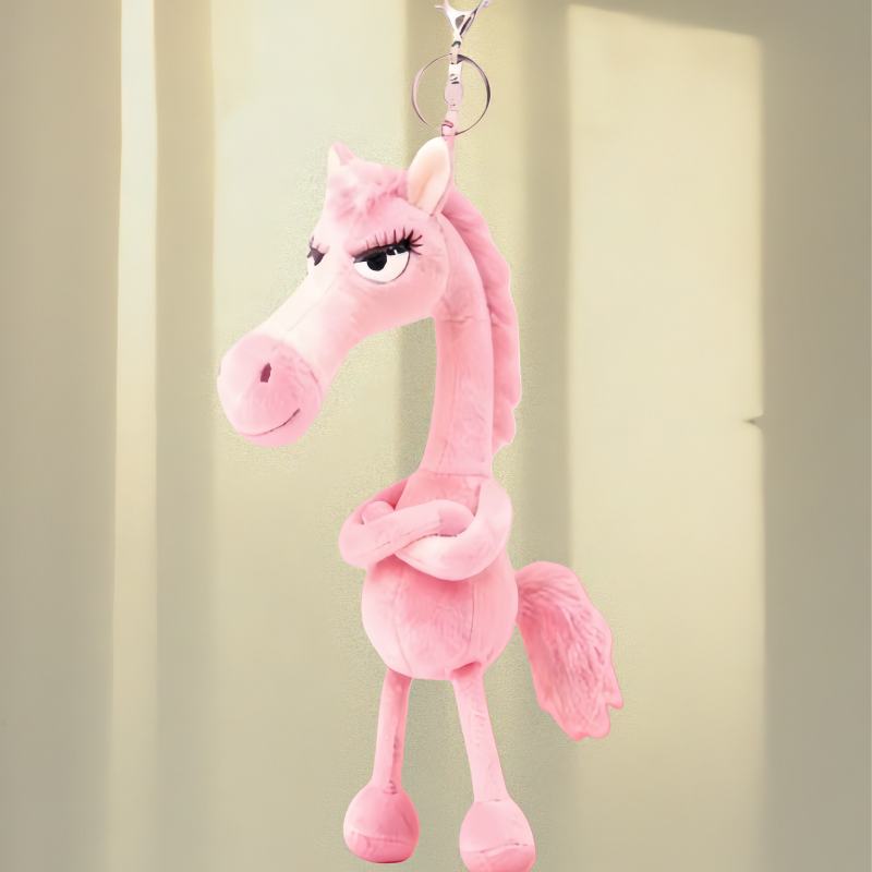 Destined Peach Pink Horse Plush Backpack Charm - Brings Peach Blossom Luck & Good Fortune, Plush Doll Keychain