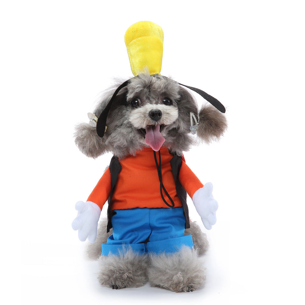 Goofy Dog Costume Standing Outfit | Funny Pet Cosplay Apparel for Small Dogs, Cartoon Character Design,Eye-Catching Pet Apparel