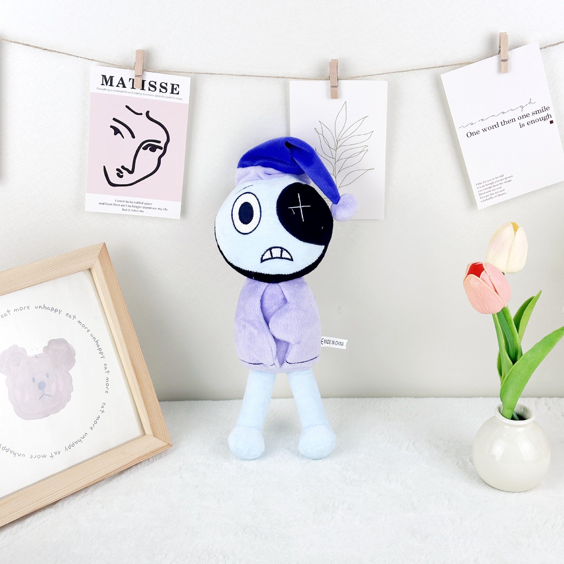 Dandy’s World Plush - Light Blue Sleep Cap Monster with Cross Eye Patch, 27cm Weirdcore Stuffed Toy for Fans