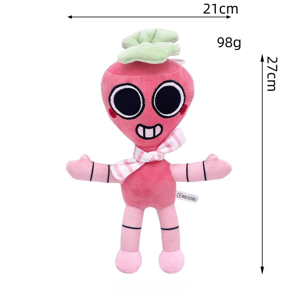 Dandy’s World Plush - Pink Radish Character with Green Leaf & Scarf, 27cm Weirdcore Stuffed Toy with Hanging Loop