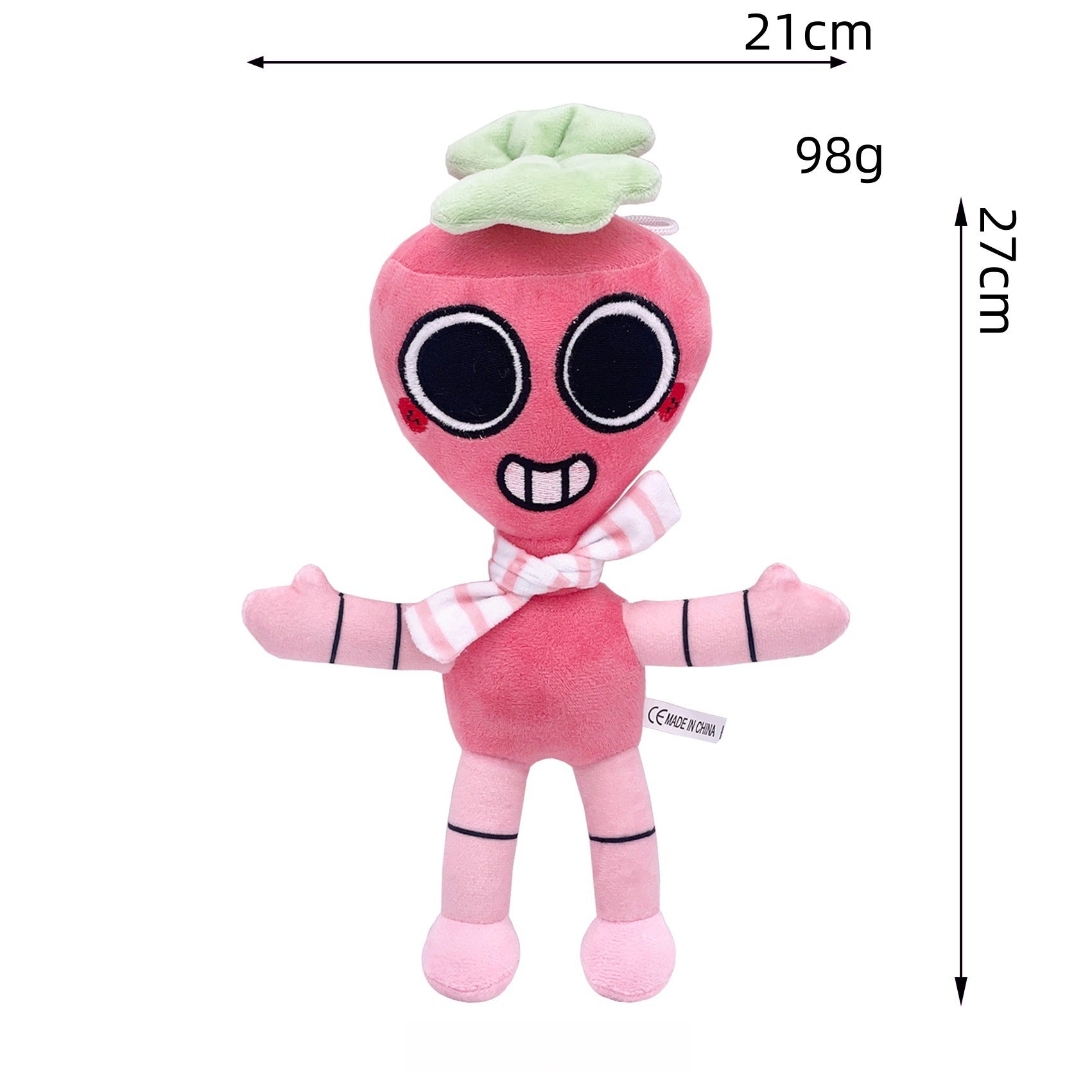 Dandy’s World Plush - Pink Radish Character with Green Leaf & Scarf, 27cm Weirdcore Stuffed Toy with Hanging Loop