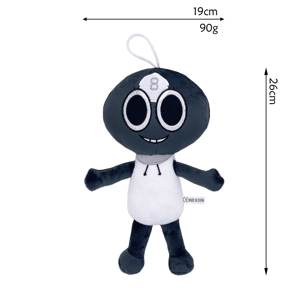 Dandy’s World Plush - Black & White Character with Number 8 Decor, 26cm Weirdcore Stuffed Toy with Hanging Loop