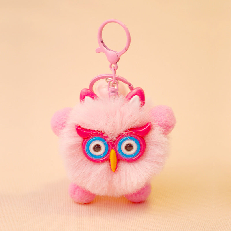 Cute Fluffy Owl Keychain Plush Bag Charm - Colorful Cartoon Animal Key Ring for Backpack Purse Car Key Decoration
