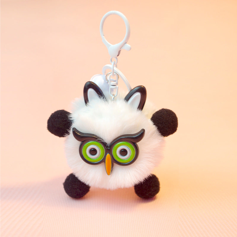 Cute Fluffy Owl Keychain Plush Bag Charm - Colorful Cartoon Animal Key Ring for Backpack Purse Car Key Decoration