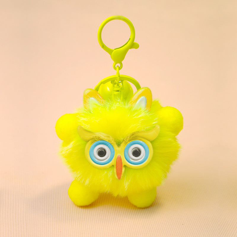 Cute Fluffy Owl Keychain Plush Bag Charm - Colorful Cartoon Animal Key Ring for Backpack Purse Car Key Decoration