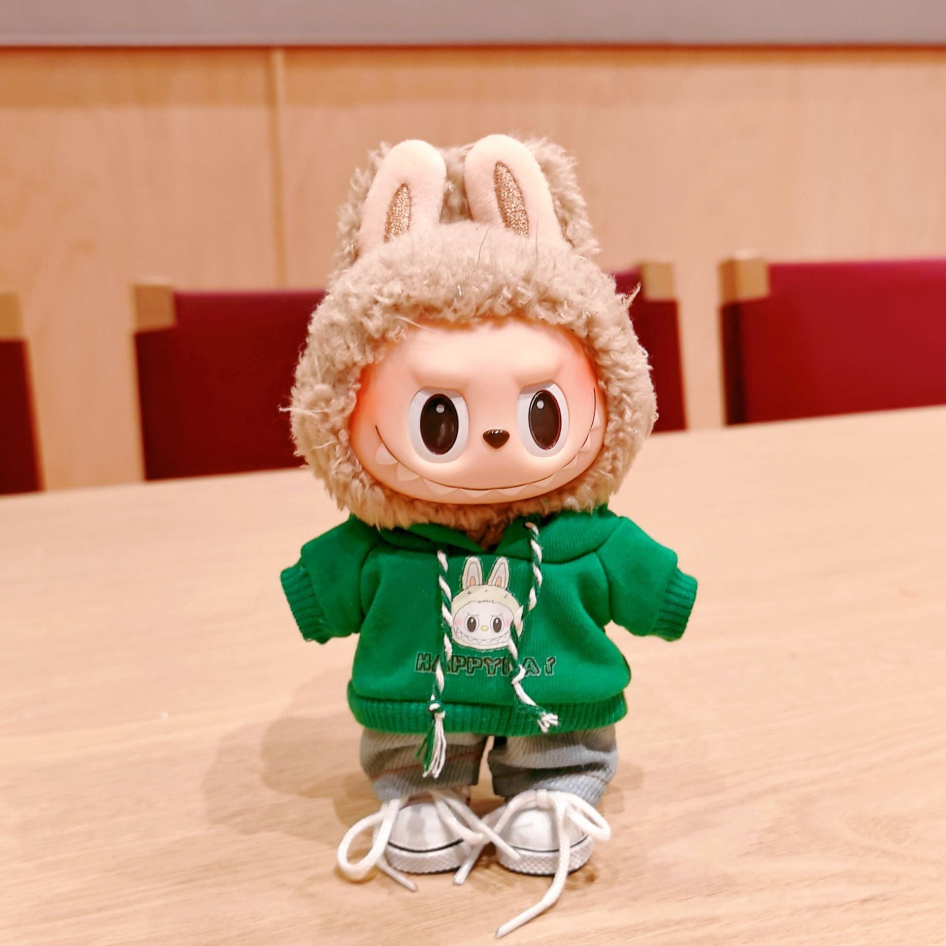Trendy Doll Outfit Set, Green Rabbit Element Hoodie + Denim Style 2-piece Set Clothing, 17cm Cute Cartoon Doll Wear