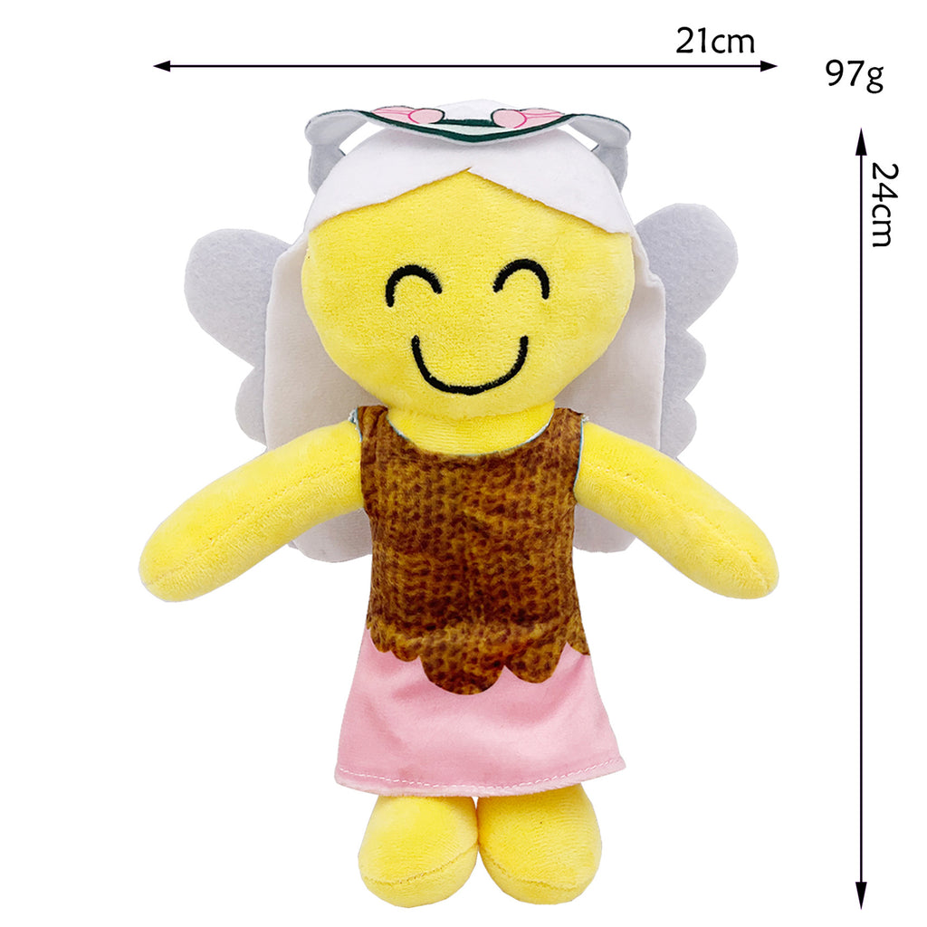 99Nights Yellow Smiley Fairy Plush Doll - White Long Hair Gray Wings Leopard Print Top Pink Skirt Stuffed Character with Hanging Loop