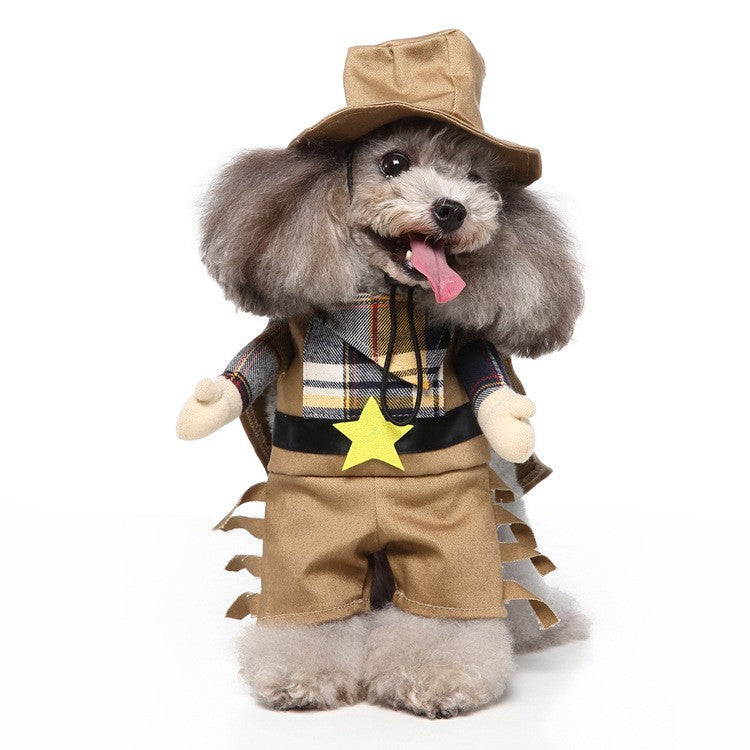 Western Sheriff Dog Costume - Funny Cowboy Outfit with Hat & Cape for Small Dogs, Halloween/Party Pet Cosplay Apparel