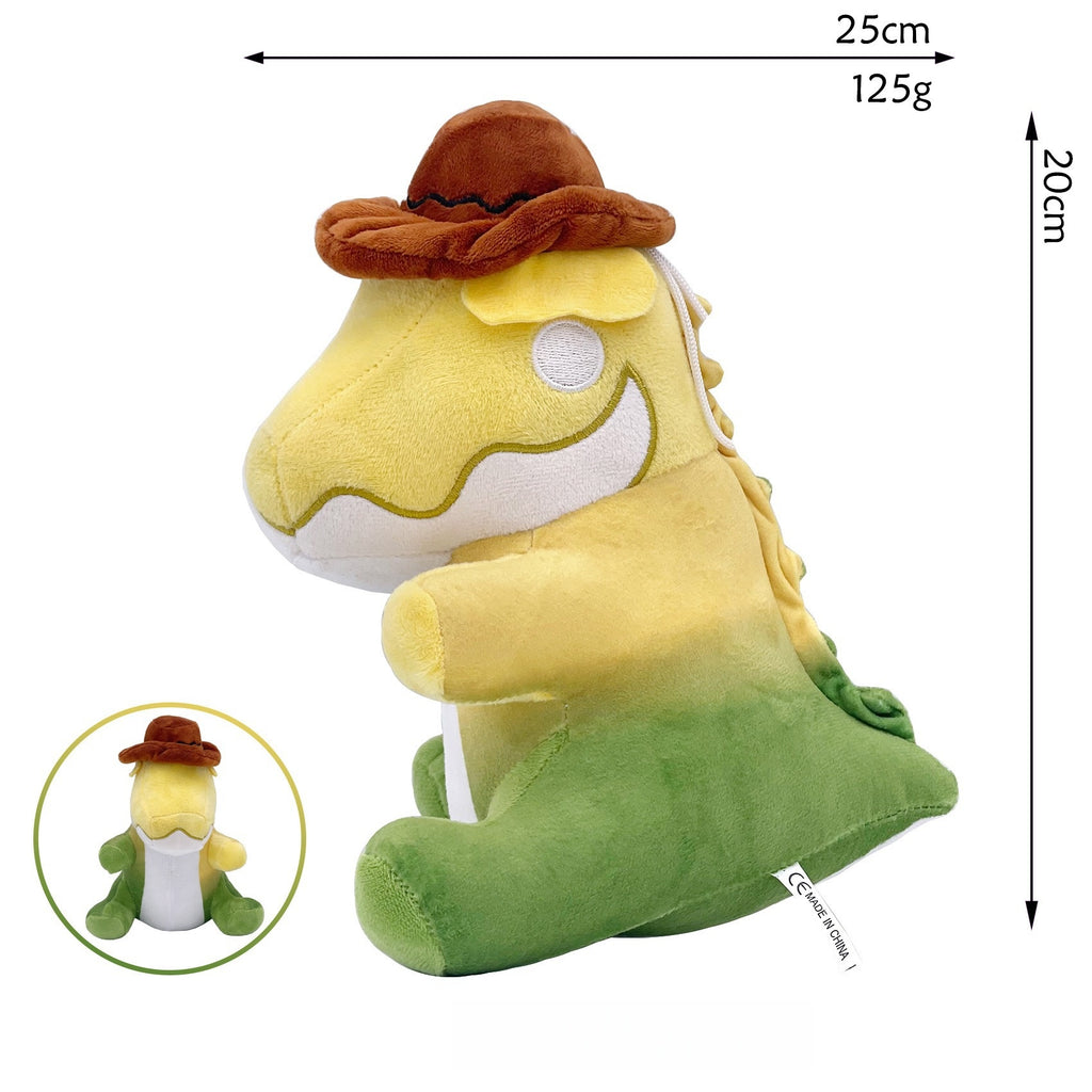 The Amazing Digital Circus Plush Toy - Yellow-Green Gradient Dinosaur with Brown Cowboy Hat Single Eye Stuffed Doll with Hanging Loop