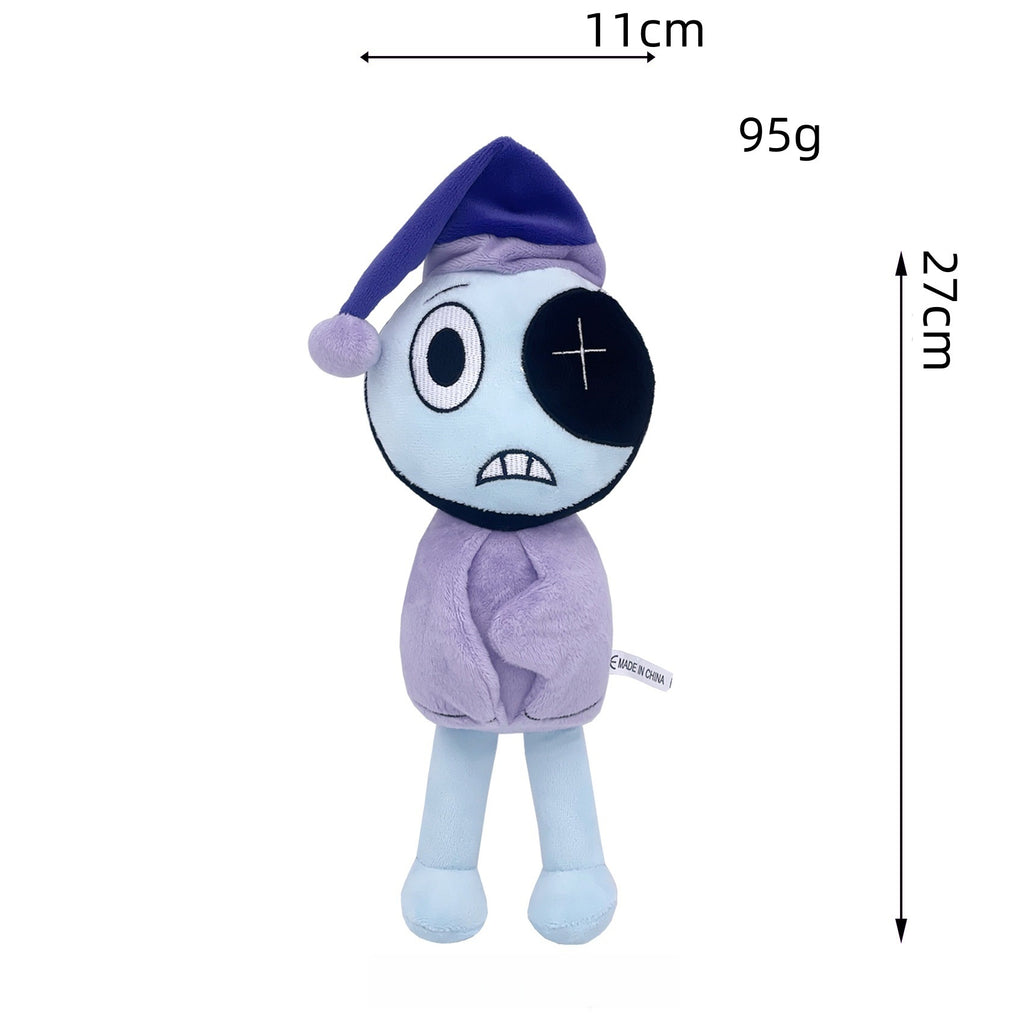 Dandy’s World Plush - Light Blue Sleep Cap Monster with Cross Eye Patch, 27cm Weirdcore Stuffed Toy for Fans
