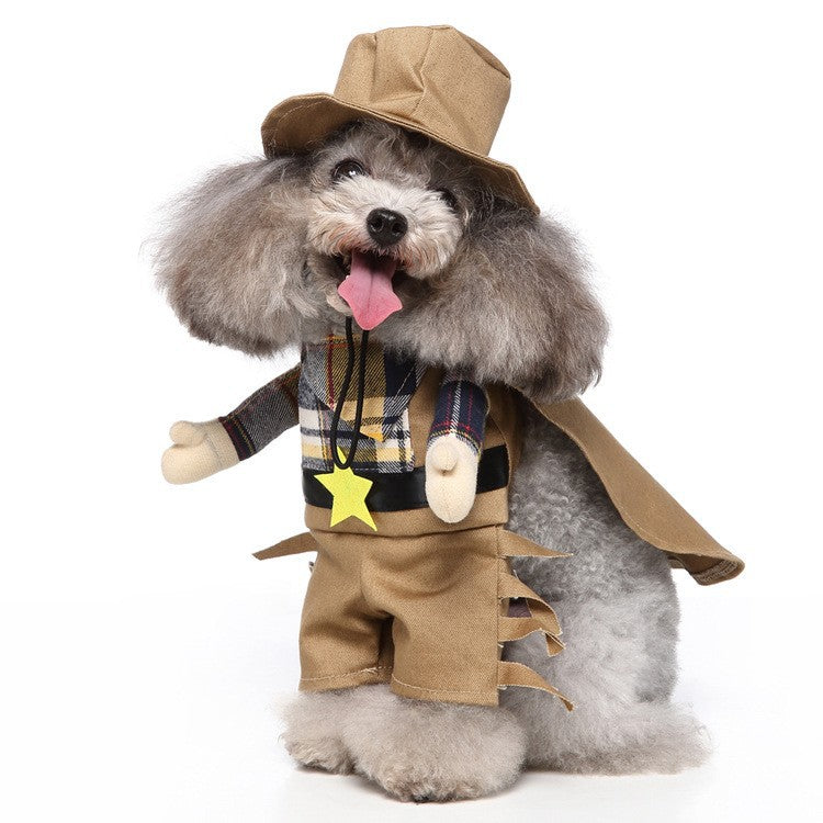 Western Sheriff Dog Costume - Funny Cowboy Outfit with Hat & Cape for Small Dogs, Halloween/Party Pet Cosplay Apparel