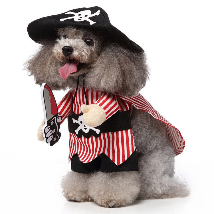 Halloween Pet Pirate Costume for Small Dogs Like Poodle Bichon, Funny Role-Playing Outfit with Hat and Prop