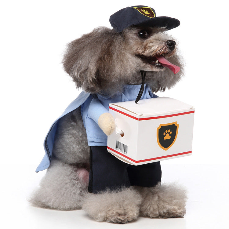 Pet Courier Role-Playing Costume for Small Dogs Like Poodle Bichon, Funny Delivery Guy Outfit with Parcel Box Prop