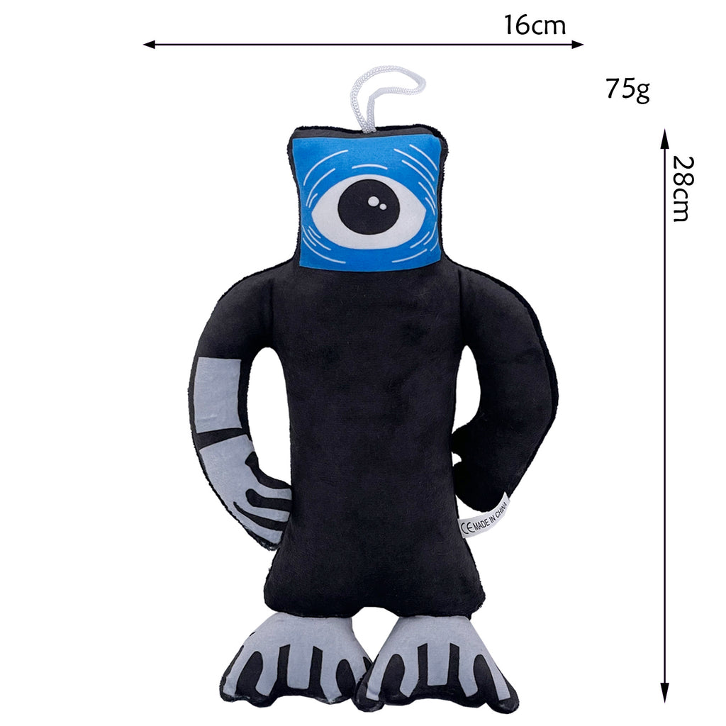 Nightmare Critters Poppy Playtime 4 Plush Toy - Black Body Single Blue Eye Gray-White Striped Hands Feet Monster Stuffed Doll with Hanging Loop