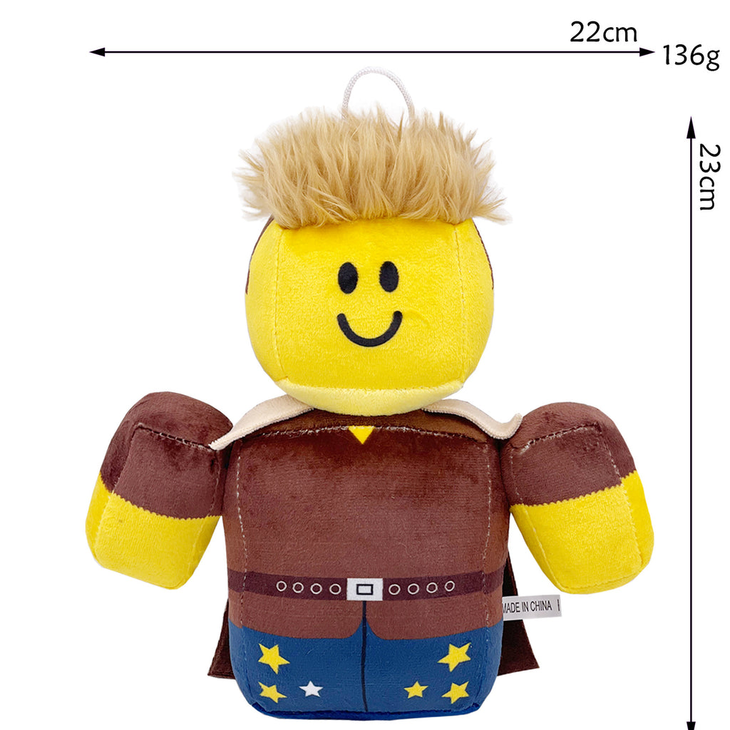 99Nights Plush Toy - Yellow Smiley Head Blonde Spiky Hair Brown Outfit Blue Star Pants Stuffed Doll with Hanging Loop