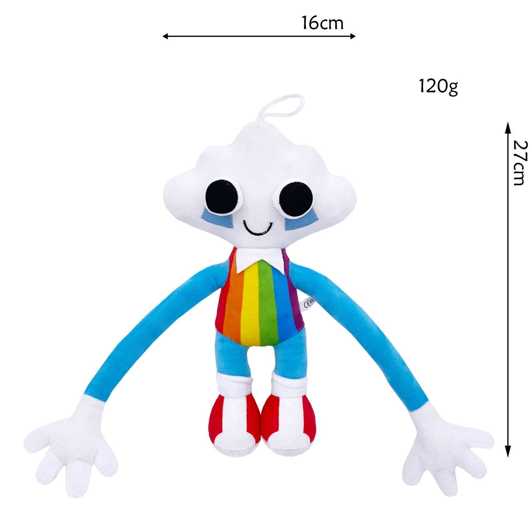 Nightmare Critters Poppy Playtime 4 Plush Toy - Cloud Head Rainbow Stripe Long Arms Big Black Eyes Stuffed Doll with Hanging Loop