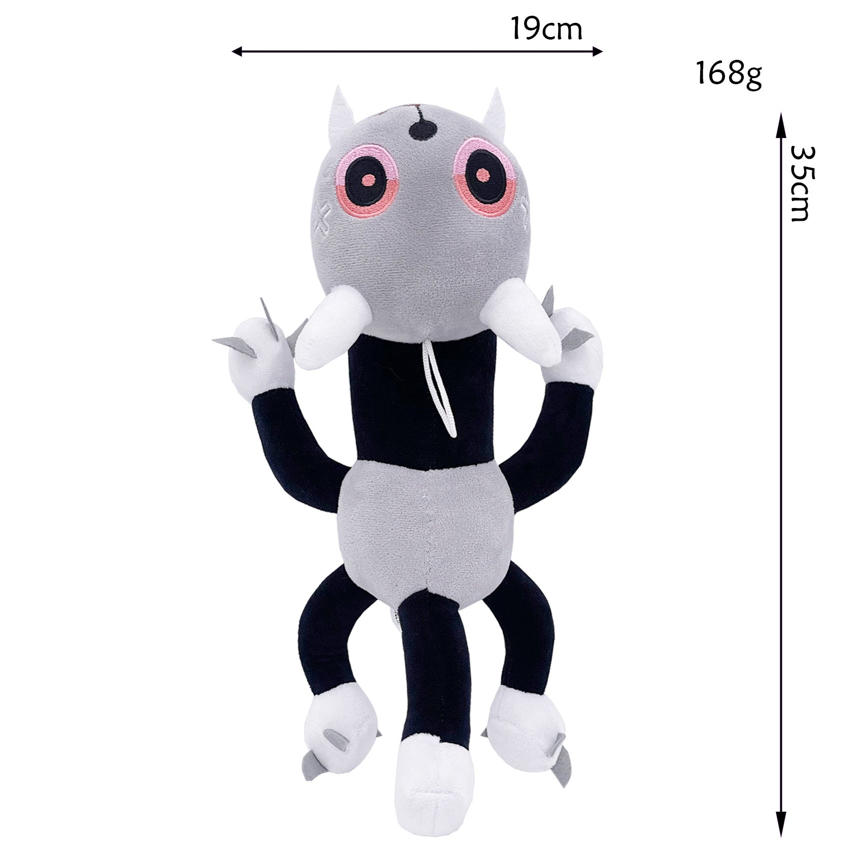 Dandy’s World Plush - Gray Multi-Limb Character with Pink Eyes, 35cm Weirdcore Stuffed Toy for Fans