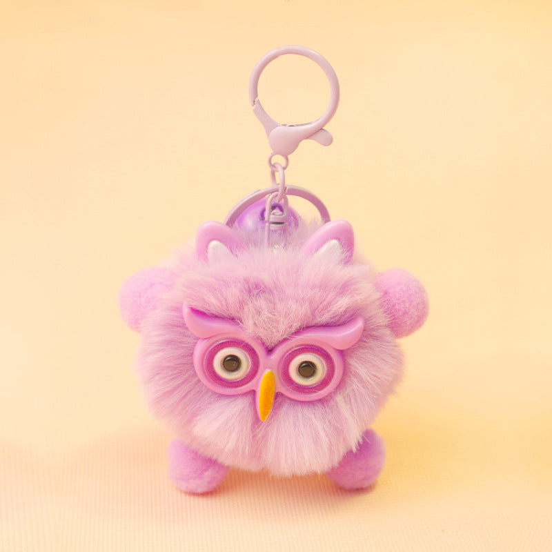 Cute Fluffy Owl Keychain Plush Bag Charm - Colorful Cartoon Animal Key Ring for Backpack Purse Car Key Decoration