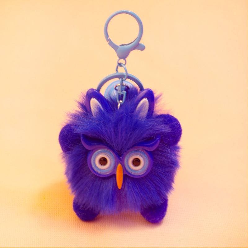 Cute Fluffy Owl Keychain Plush Bag Charm - Colorful Cartoon Animal Key Ring for Backpack Purse Car Key Decoration