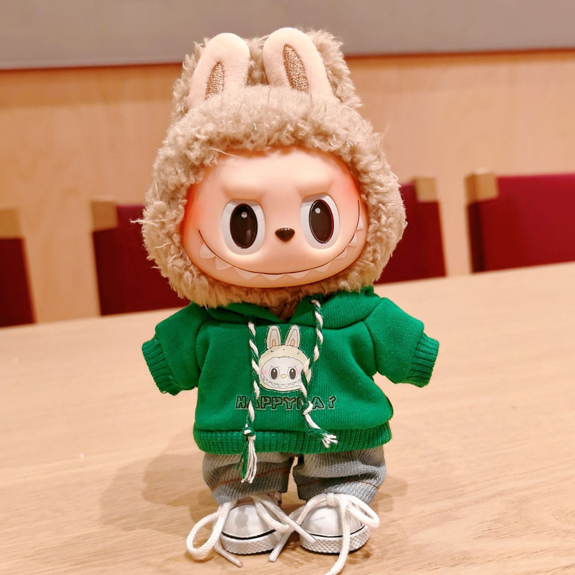 Trendy Doll Outfit Set, Green Rabbit Element Hoodie + Denim Style 2-piece Set Clothing, 17cm Cute Cartoon Doll Wear