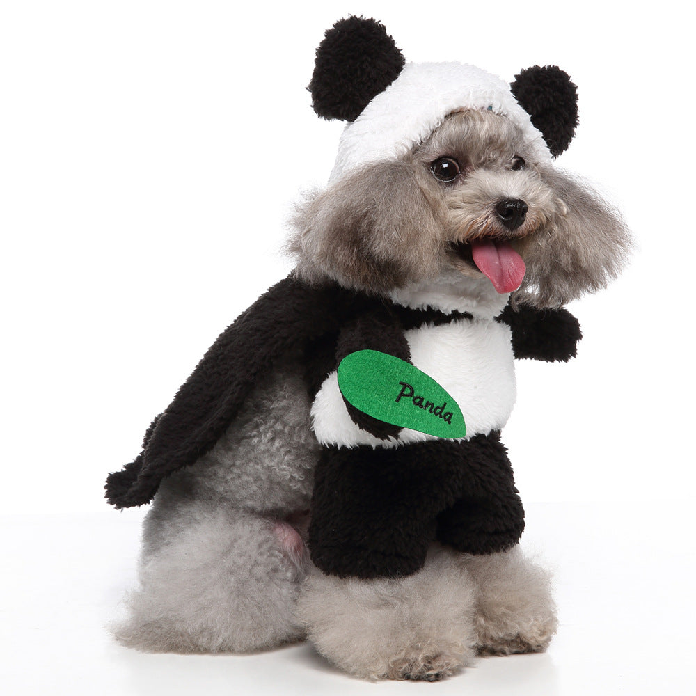 Funny Standing Pet Panda Costume for Small Dogs Like Poodle Bichon, Panda Role-Playing Outfit with Panda Leaf Prop