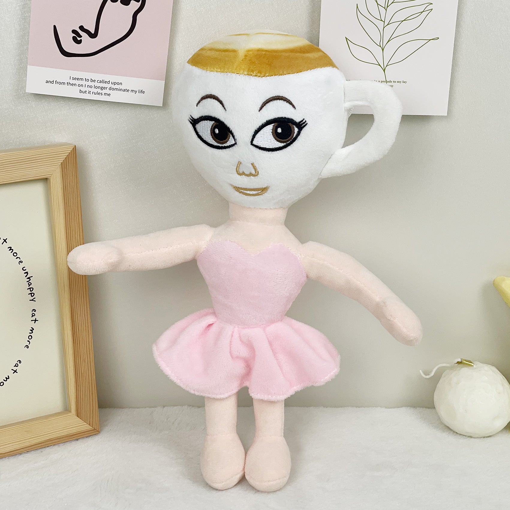 Weirdcore Latte Cup Ballerina Plush - Quirky Mythical Creature Stuffed Toy, 30cm Fantasy Plushie for Oddity Collectors & Memes Fans