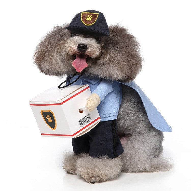Pet Courier Role-Playing Costume for Small Dogs Like Poodle Bichon, Funny Delivery Guy Outfit with Parcel Box Prop