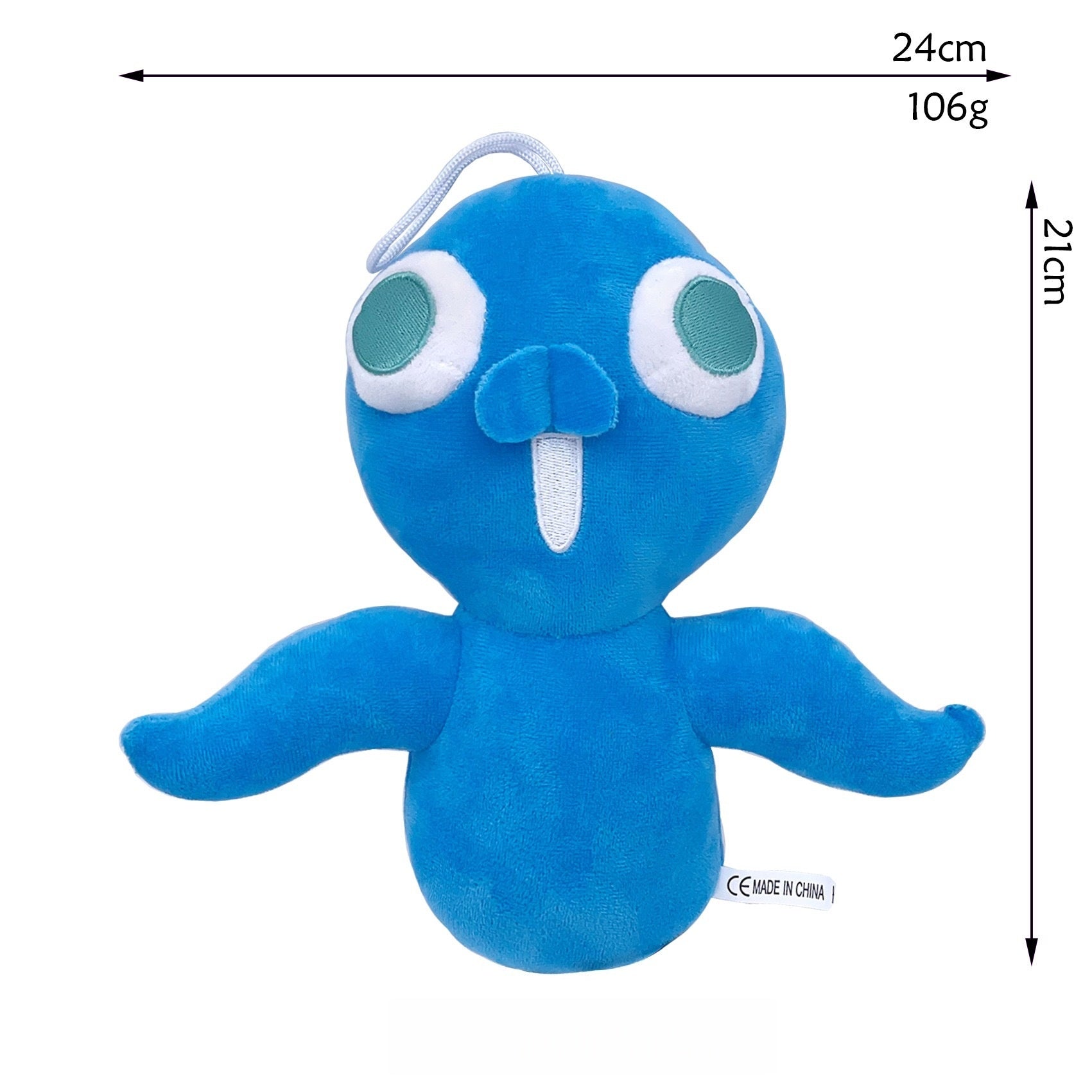 The Amazing Digital Circus Bright Blue Plush Doll - Big Green Eyes Unique Nose Long Tongue with Hanging Loop