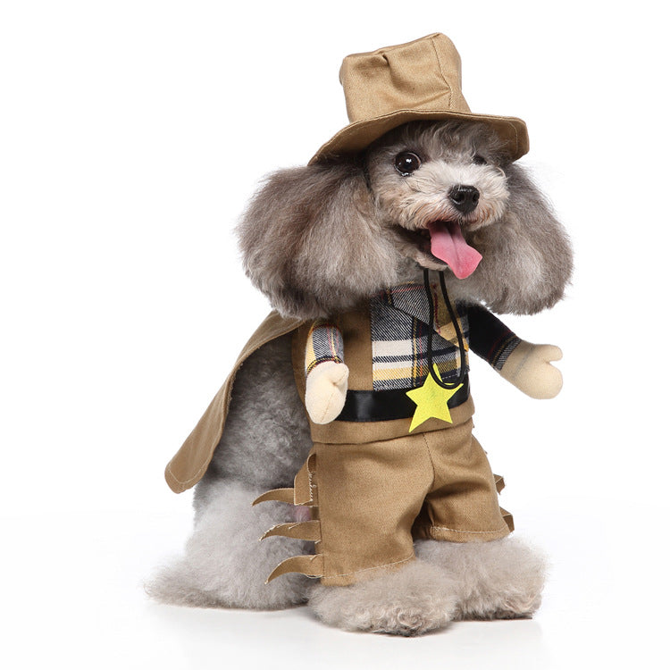Western Sheriff Dog Costume - Funny Cowboy Outfit with Hat & Cape for Small Dogs, Halloween/Party Pet Cosplay Apparel
