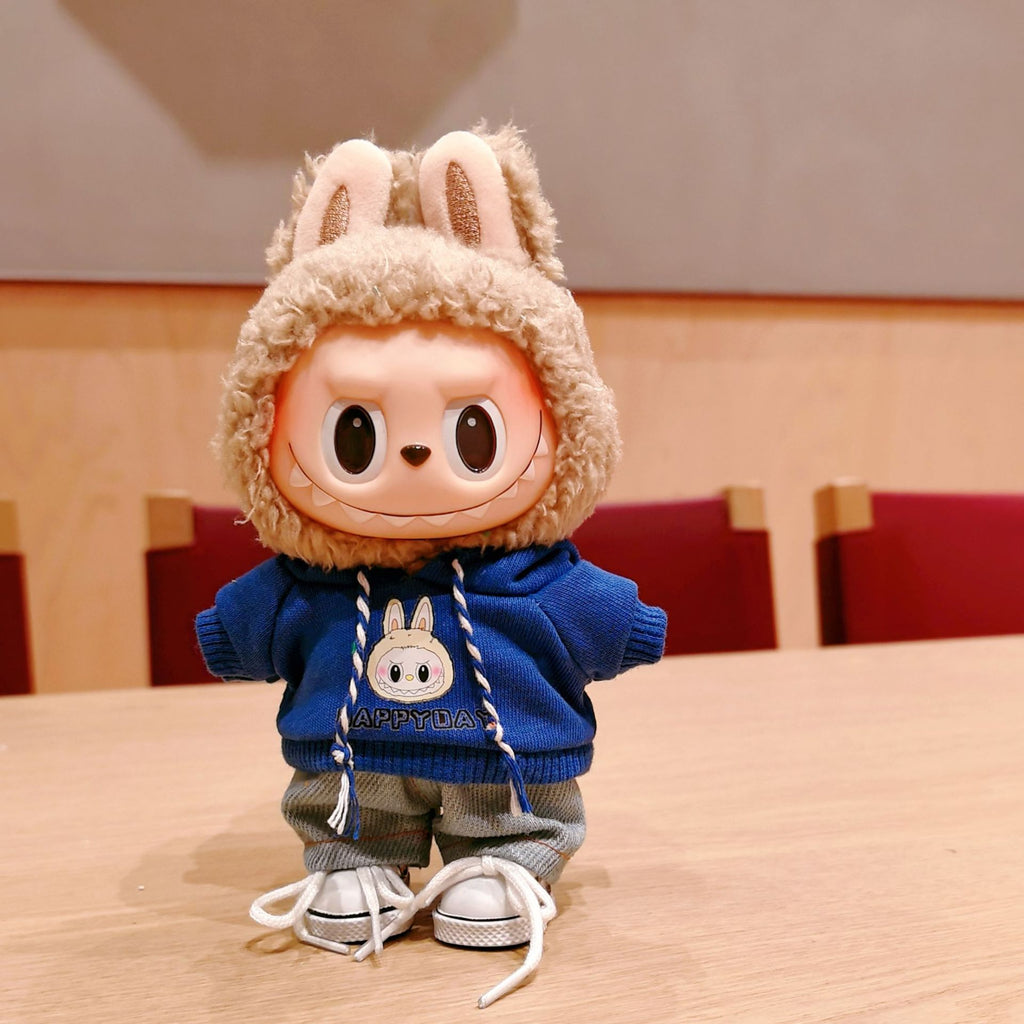 Trendy Doll Two-Piece Outfit, Blue Rabbit Element Hoodie + Denim Pants, Cute Doll Clothing Set