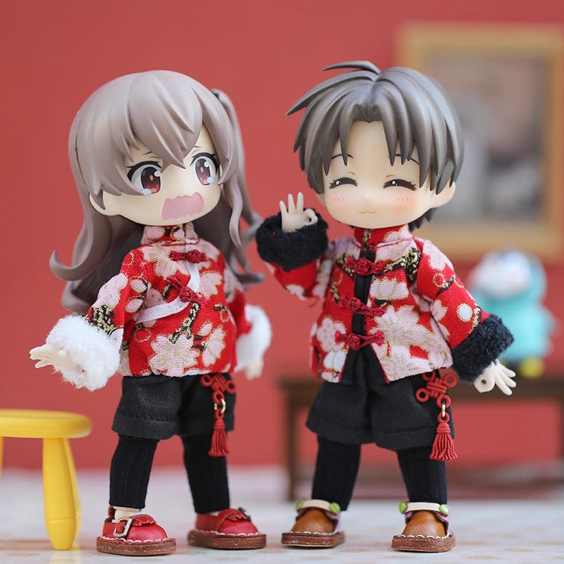 OB11 Doll Clothes, 1/12 Scale BJD Doll Apparel, New Year Tang Suit Festival Outfit, Doll Replacement Costume Set