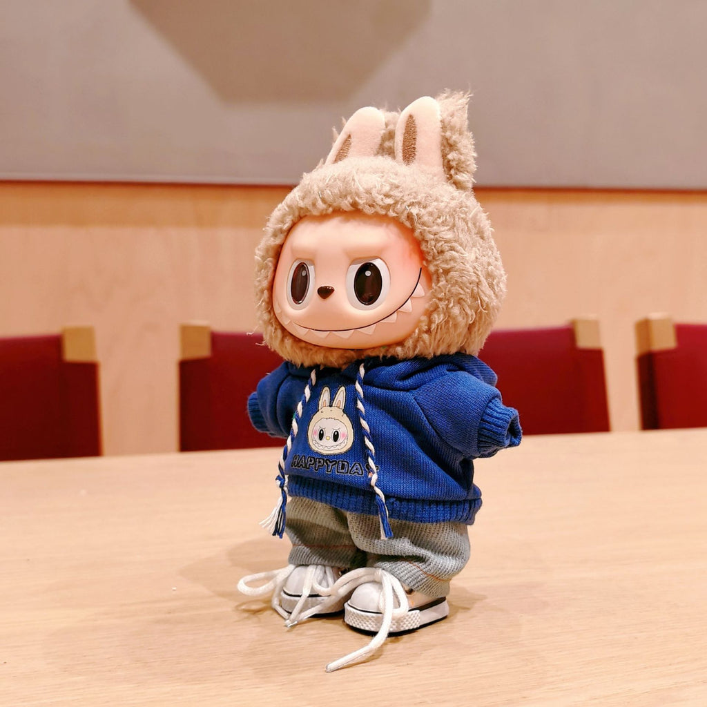 Trendy Doll Two-Piece Outfit, Blue Rabbit Element Hoodie + Denim Pants, Cute Doll Clothing Set