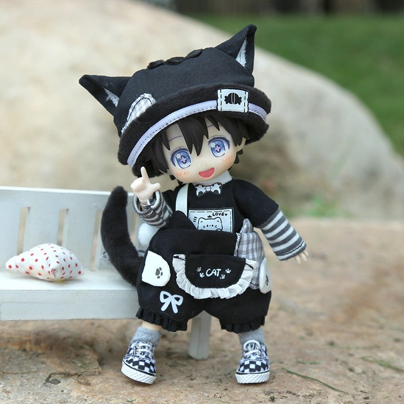 Cute Cat Outfit for OB11 Dolls - 1/12 BJD Body9 Doll Clothes 3-Piece Set