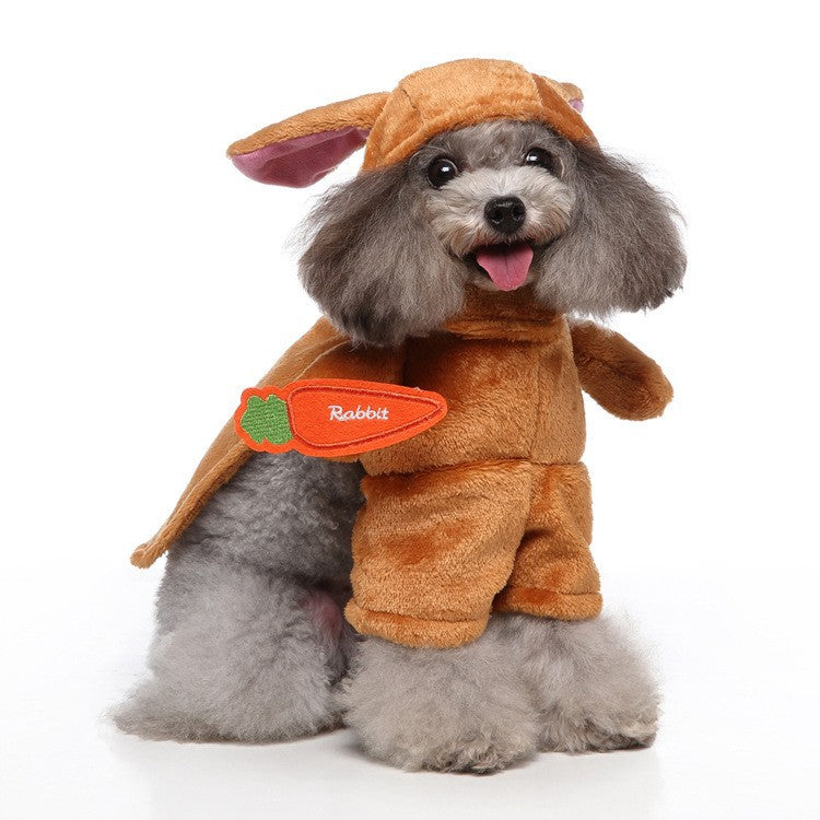 Funny Standing Pet Rabbit Costume for Small Dogs Like Poodle Bichon, Rabbit Role-Playing Outfit with Carrot Prop