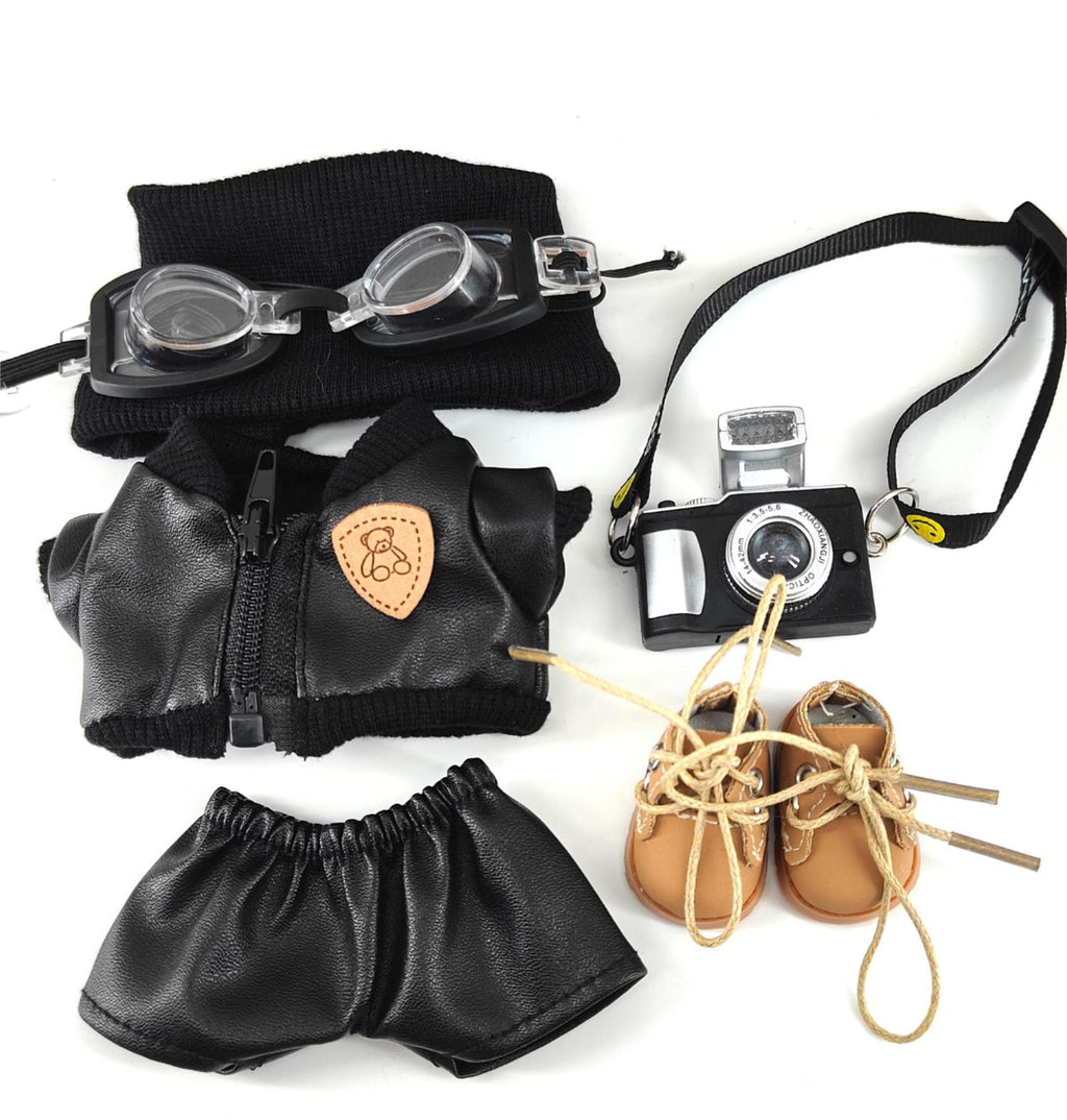 Doll Clothes For 17cm dolls Doll Fashion Black Leather Jacket Set - 6 Pieces
