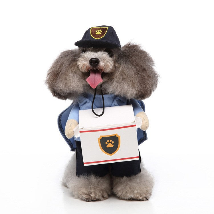 Pet Courier Role-Playing Costume for Small Dogs Like Poodle Bichon, Funny Delivery Guy Outfit with Parcel Box Prop