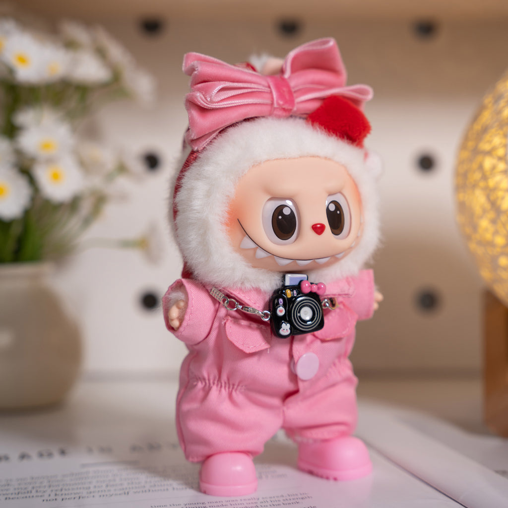 Doll Clothing For 17cm dolls Doll Fashion Onesie Set - 4 Pieces (Bow Hair Accessory, Onesie, Shoes, Camera)