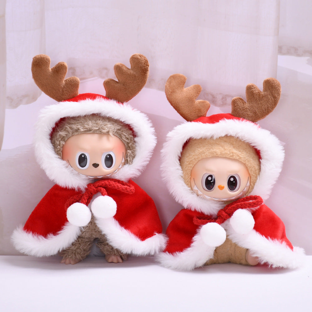 Doll Christmas Clothes for 15-17cm dolls/Doll Christmas Outfits Red Antler Decorated Cloak