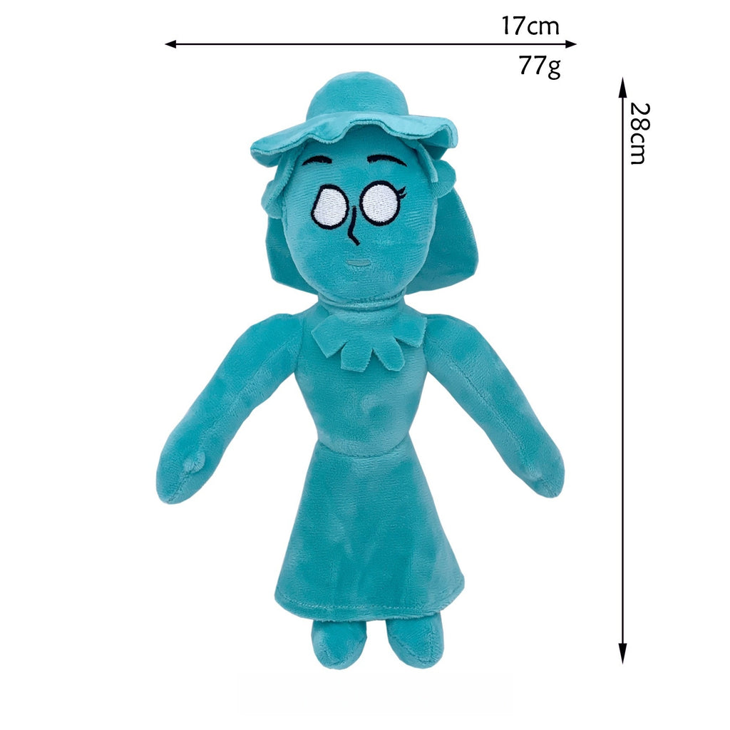 The Amazing Digital Circus Jelly Person Plush Toy - Teal Ruffled Hat Big White Eyes with Lashes Ruffled Collar Dress Stuffed Doll with Hanging Loop