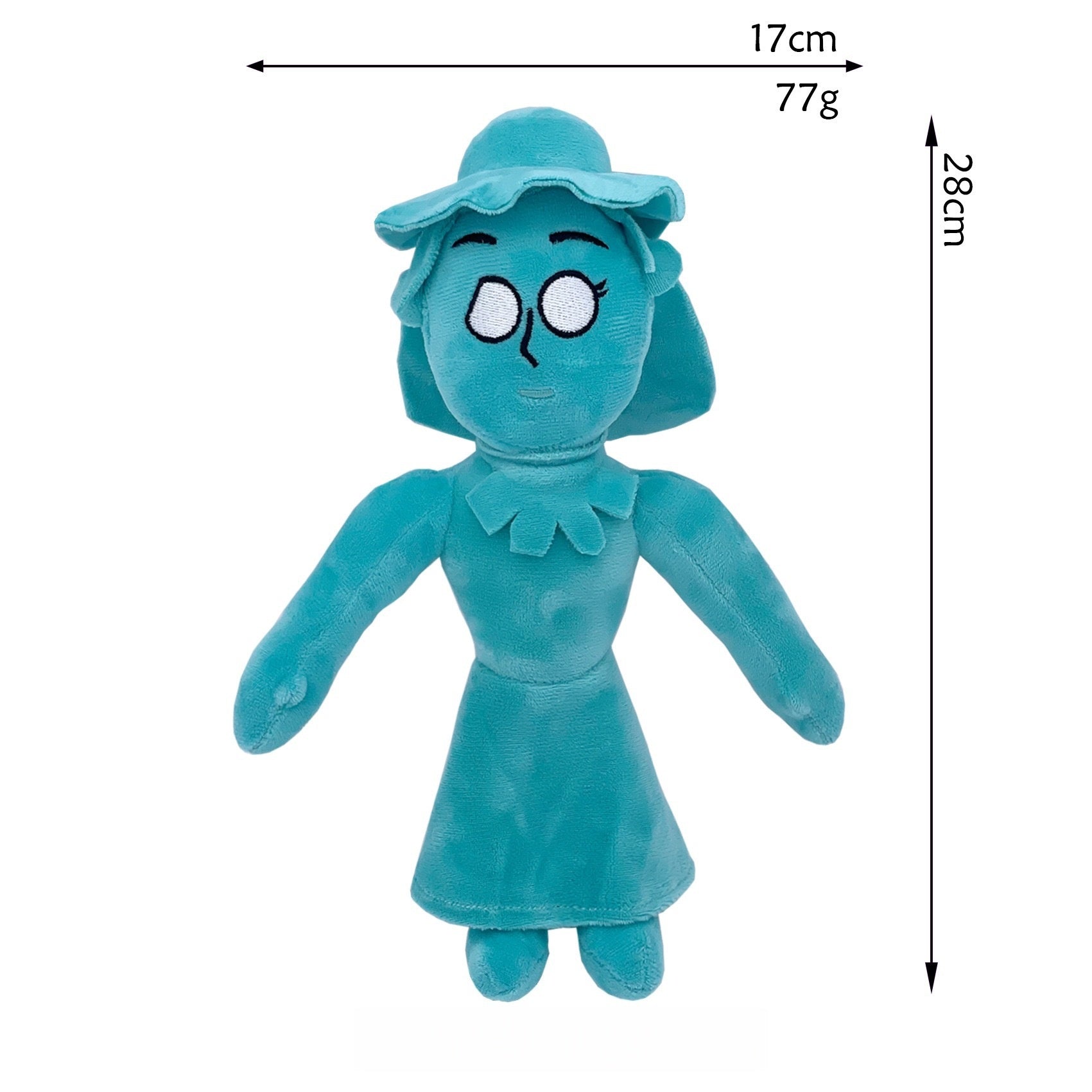The Amazing Digital Circus Jelly Person Plush Toy - Teal Ruffled Hat Big White Eyes with Lashes Ruffled Collar Dress Stuffed Doll with Hanging Loop