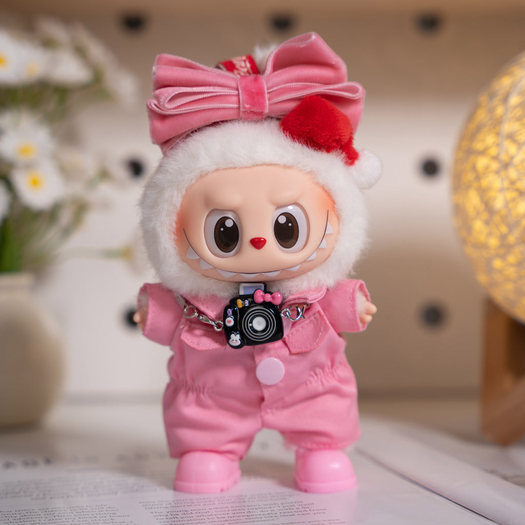 Doll Clothing For 17cm dolls Doll Fashion Onesie Set - 4 Pieces (Bow Hair Accessory, Onesie, Shoes, Camera)